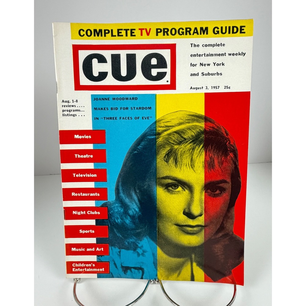 Vintage 1957 Cue Magazine Joanne Woodward Cover NYC Broadway TV Ads August 3